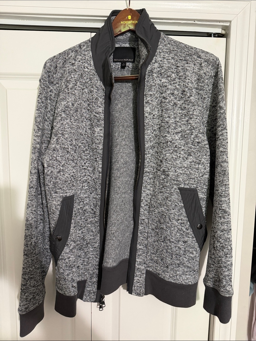 Banana Republic Men's Gray Heather Zip Jacket with Dark Trim